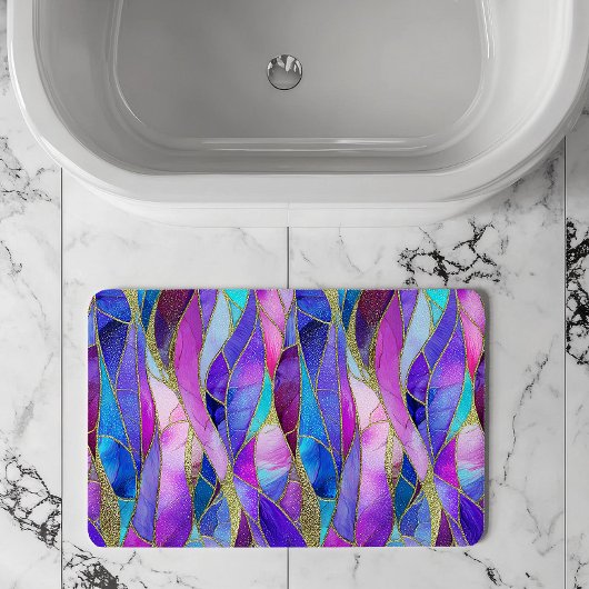 Purple and Blue Stained Glass Mosaic pattern バスマット