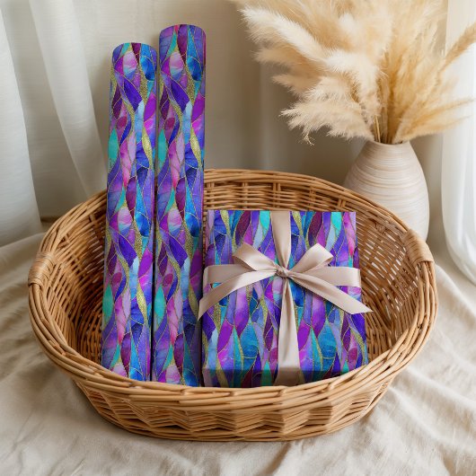 Purple and Blue Stained Glass Mosaic pattern ラッピングペーパー