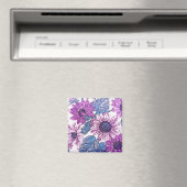 Purple and Blue Vintage Flower Art マグネット (インサイチュ (食洗機))