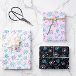 Purple and Blue Winter Snowflakes Pattern ラッピングペーパーシート