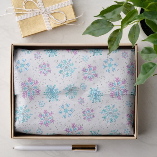 Purple and Blue Winter Snowflakes Pattern 薄葉紙 (ギフト)