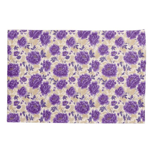 Purple and Cream Floral Pattern Pillowcases 枕カバー (裏面-左)