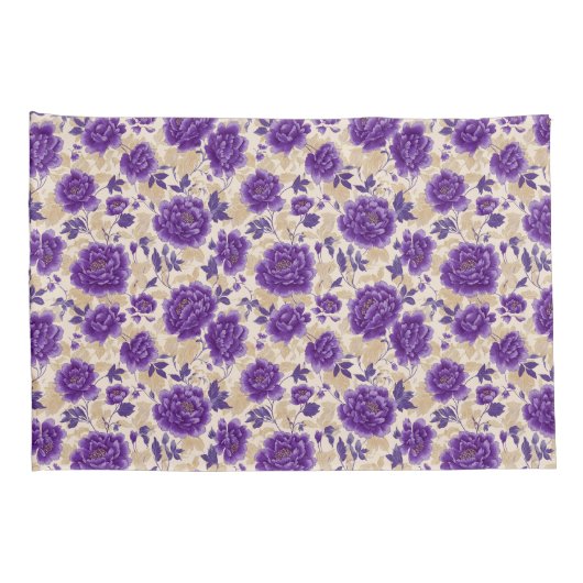 Purple and Cream Floral Pattern Pillowcases 枕カバー (裏面-右)