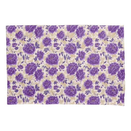 Purple and Cream Floral Pattern Pillowcases 枕カバー (正面左)