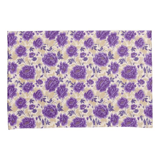 Purple and Cream Floral Pattern Pillowcases 枕カバー (正面右)