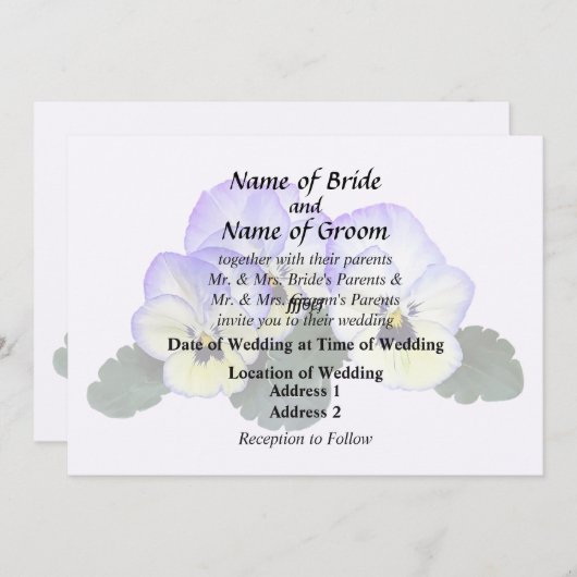 Purple and Cream Pansies 招待状 (正面/裏面)