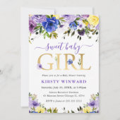 Purple and Cream Summer Flowers Baby Shower 招待状 (正面)