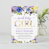 Purple and Cream Summer Flowers Baby Shower 招待状 (スタンド正面)