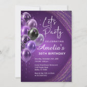 Purple and Gold Adult Birthday Party 招待状 (正面)