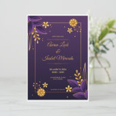 Purple and Gold Aesthetics Floral Save the Date 招待状 (スタンド正面)