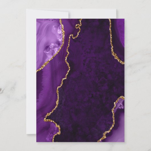 Purple and Gold Agate Marble Save The Date 招待状 (裏面)
