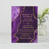 Purple and Gold Agate Marble Wedding 招待状 (スタンド正面)