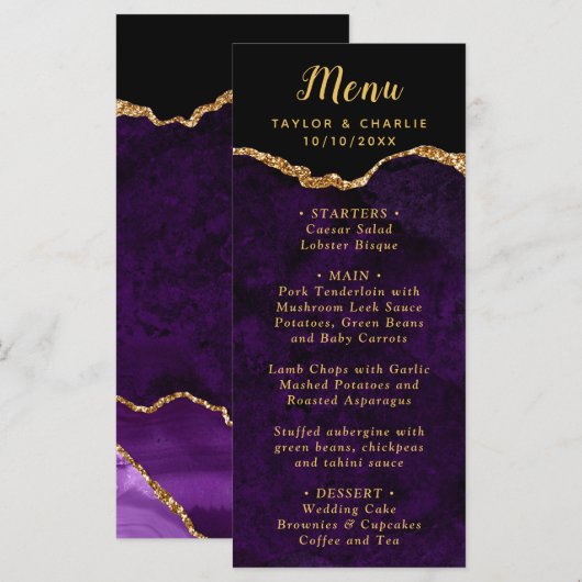 Purple and Gold Agate Wedding Menu メニュー (正面/裏面)