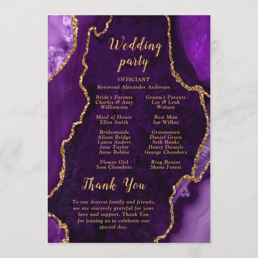 Purple and Gold Agate Wedding Program プログラム (裏面)