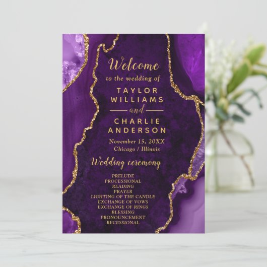 Purple and Gold Agate Wedding Program プログラム (スタンド正面)