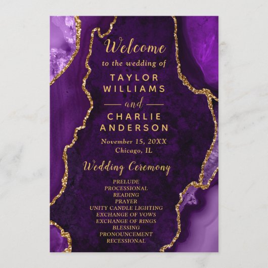 Purple and Gold Agate Wedding Program プログラム (正面)