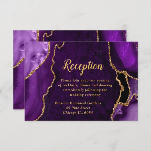 Purple and Gold Agate Wedding Reception エンクロージャーカード (正面/裏面)