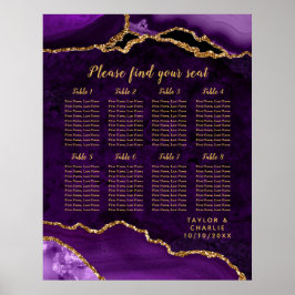 Purple and Gold Agate Wedding Seating Chart ポスター