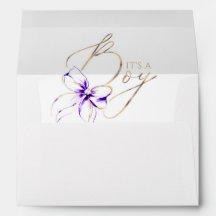 Purple and Gold Bow Boy Baby Shower Envelope