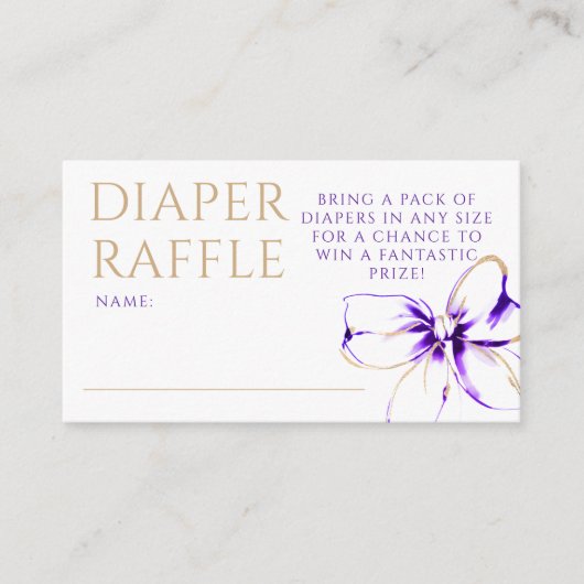 Purple and Gold Bow Diaper Raffle Ticket エンクロージャーカード (正面)