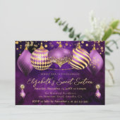 Purple and Gold Christmas Baubles Sweet 16 招待状 (スタンド正面)
