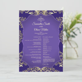 Purple And Gold Elegant Detailed Wedding Program 招待状