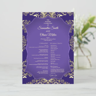 Purple And Gold Elegant Detailed Wedding Program 招待状