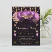 Purple and Gold Glitter Baubles Christmas Party 招待状 (スタンド正面)