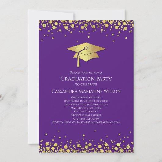 Purple and Gold Graduation 招待状 (正面)