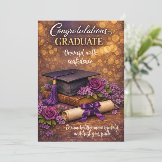 Purple and Gold Graduation Card  シーズンカード (スタンド正面)