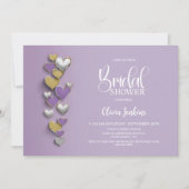 Purple and Gold Hearts Bridal Shower 招待状 (正面)
