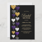 Purple and Gold Hearts Bridal Shower 招待状 (正面)