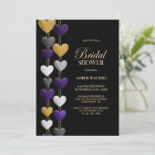 Purple and Gold Hearts Bridal Shower 招待状 (スタンド正面)