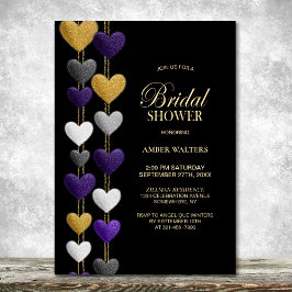 Purple and Gold Hearts Bridal Shower 招待状