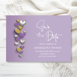 Purple and Gold Hearts Wedding Save the Date セーブザデート