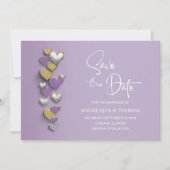 Purple and Gold Hearts Wedding Save the Date セーブザデート (正面)
