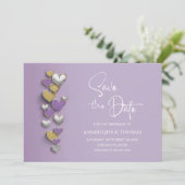 Purple and Gold Hearts Wedding Save the Date セーブザデート (スタンド正面)
