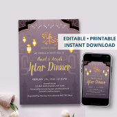Purple and Gold Islamic Lanterns Iftar Invitation 招待状