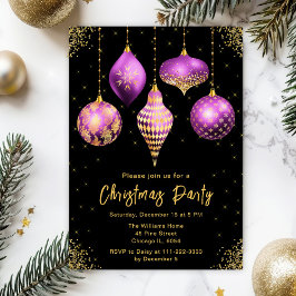 Purple and Gold Ornaments Christmas Party 招待状