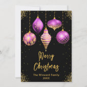 Purple and Gold Ornaments Merry Christmas シーズンカード (正面)