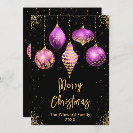 Purple and Gold Ornaments Merry Christmas シーズンカード