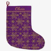 Purple and Gold Personalized ラージクリスマスストッキング (正面)