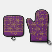 Purple and Gold Personalized 鍋つかみ&鍋敷きセット (正面)
