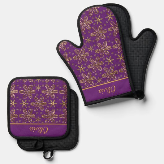 Purple and Gold Personalized 鍋つかみ&鍋敷きセット (正面/裏面)