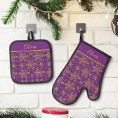 Purple and Gold Personalized 鍋つかみ&鍋敷きセット