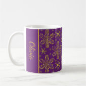 Purple and Gold Snowflakes Christmas Mug with Name コーヒーマグカップ (左)