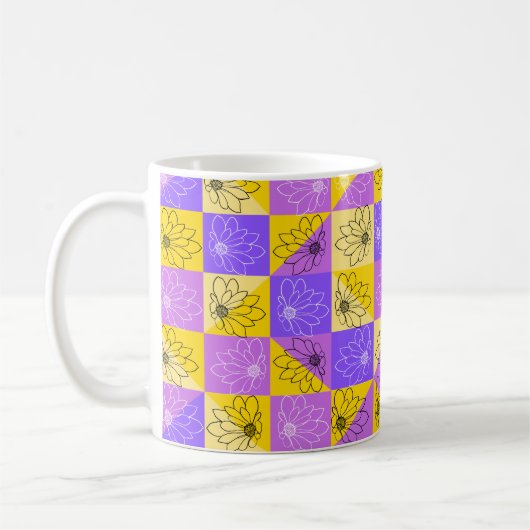 Purple and gold summer floral seamless pattern コーヒーマグカップ (左)