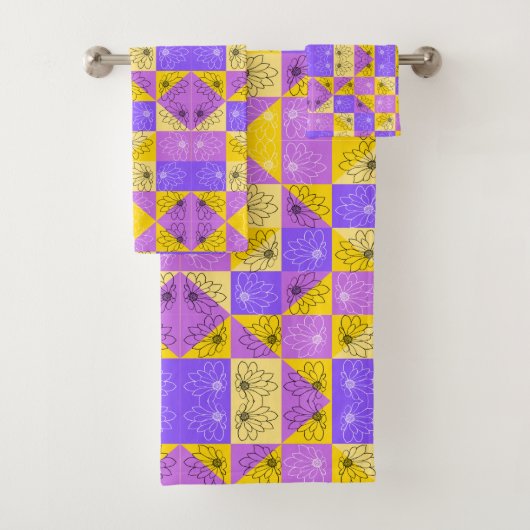 Purple and gold summer floral seamless pattern バスタオルセット (インサイチュ)