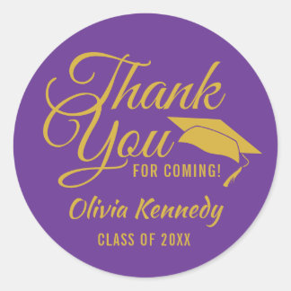 Purple And Gold Thank You Graduation Party Favor ラウンドシール