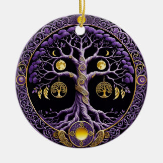 Purple and Gold Tree of Life Mandala セラミックオーナメント